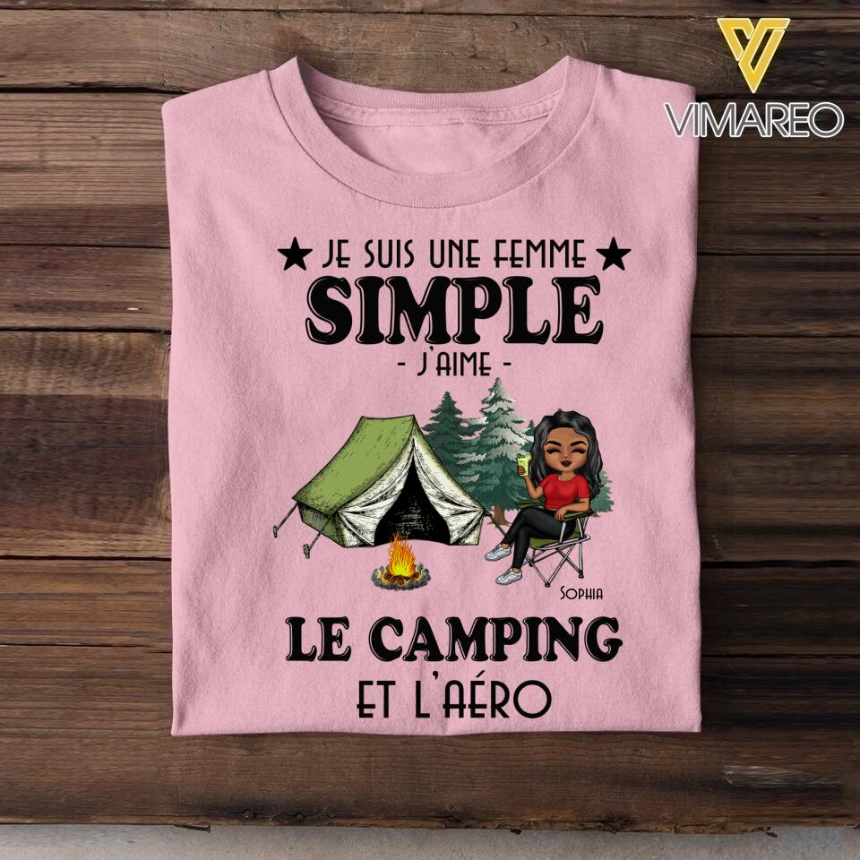 PERSONALIZED JE SUIS UNE FEMME SIMPLE JAIME LE CAMPING TSHIRT QTDT0704