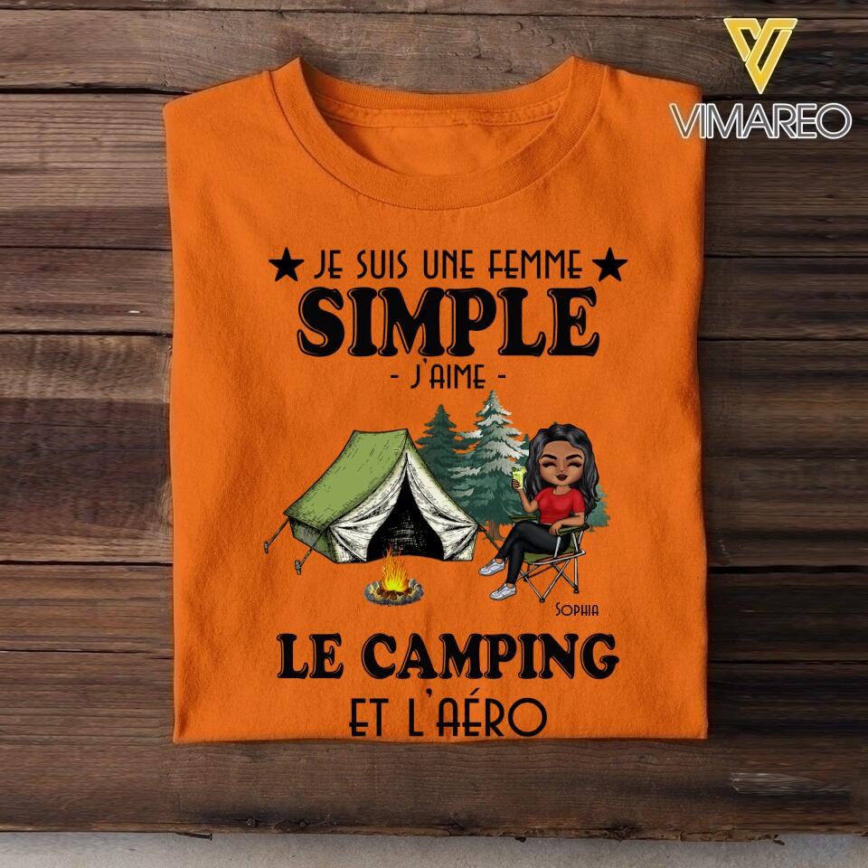 PERSONALIZED JE SUIS UNE FEMME SIMPLE JAIME LE CAMPING TSHIRT QTDT0704