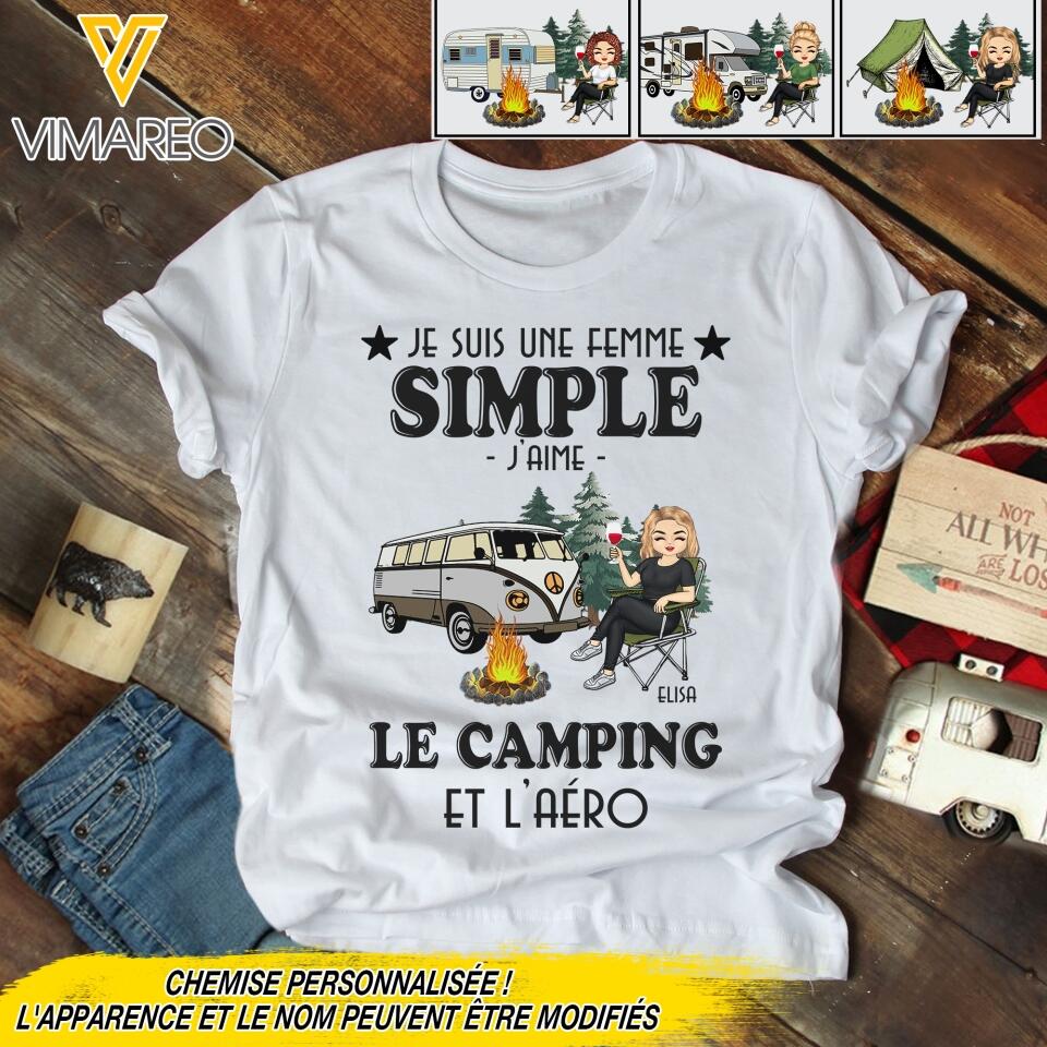 PERSONALIZED JE SUIS UNE FEMME SIMPLE JAIME LE CAMPING TSHIRT QTDT0704