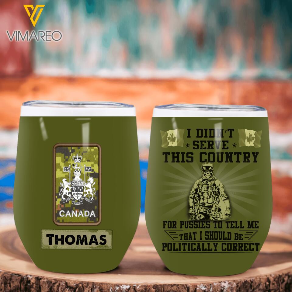Personalized Canadian Soldier Wine Tumbler Printed 22APR-HQ07