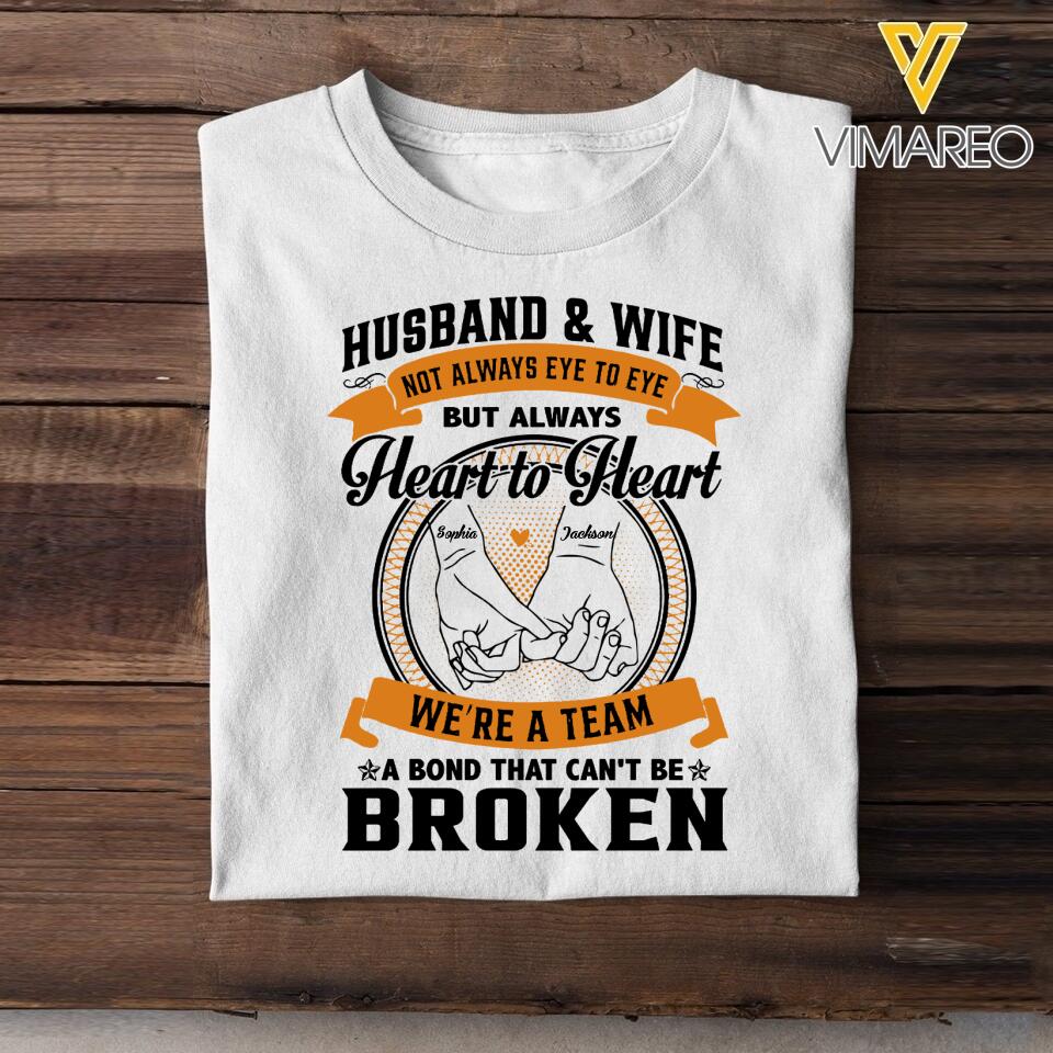 PERSONALIZED HUSBAND AND WIFE HEART TO HEART WE'RE A TEAM TSHIRT QTDT1204