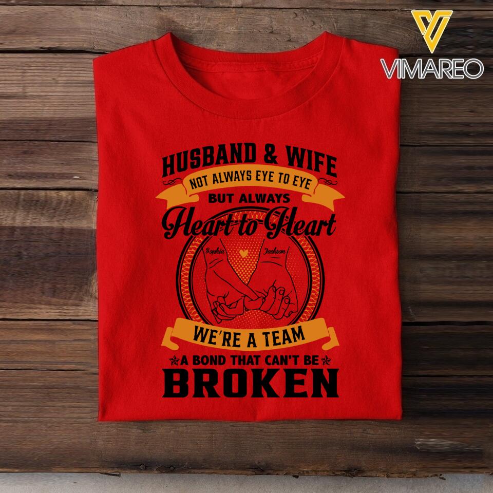 PERSONALIZED HUSBAND AND WIFE HEART TO HEART WE'RE A TEAM TSHIRT QTDT1204
