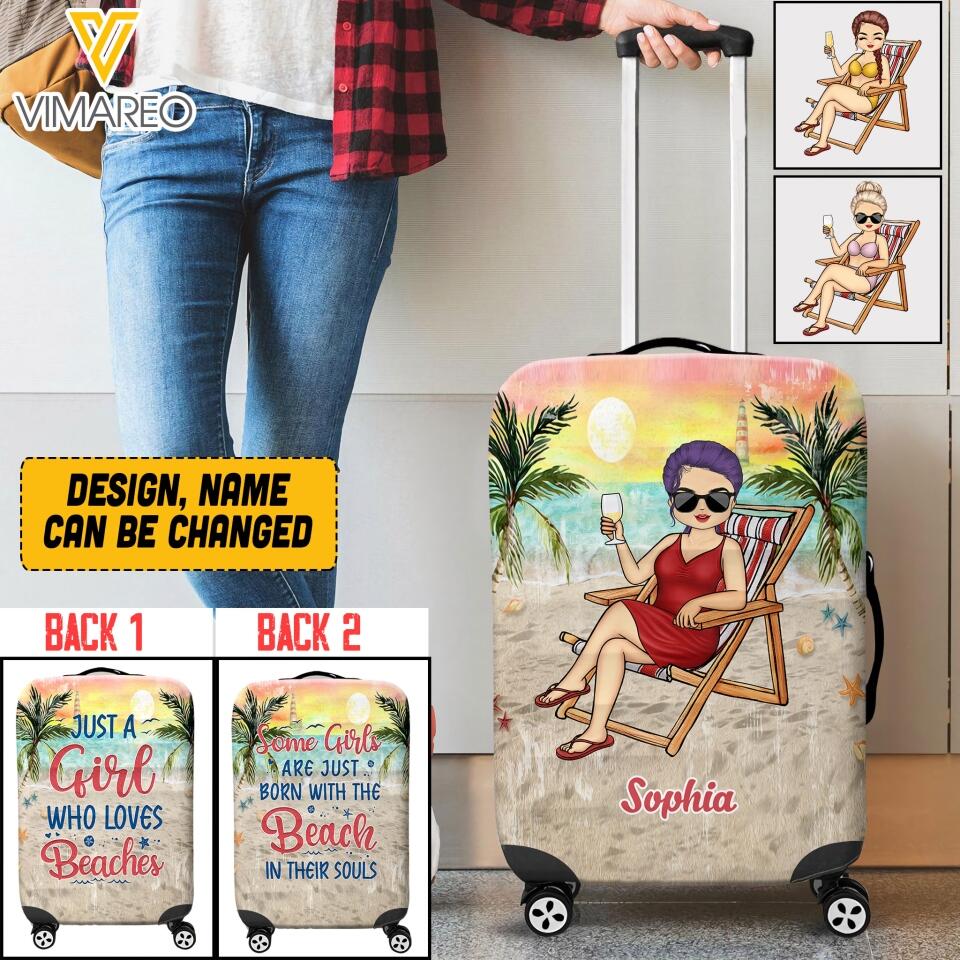 DH Personalized Just A Girl Love Beach Cabin Suitcase Printed HQ1904