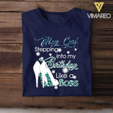 PERSONALIZED MAY GIRL STEPPING INTO MY BIRTHDAY LIKE A BOSS TSHIRT QTDT2904