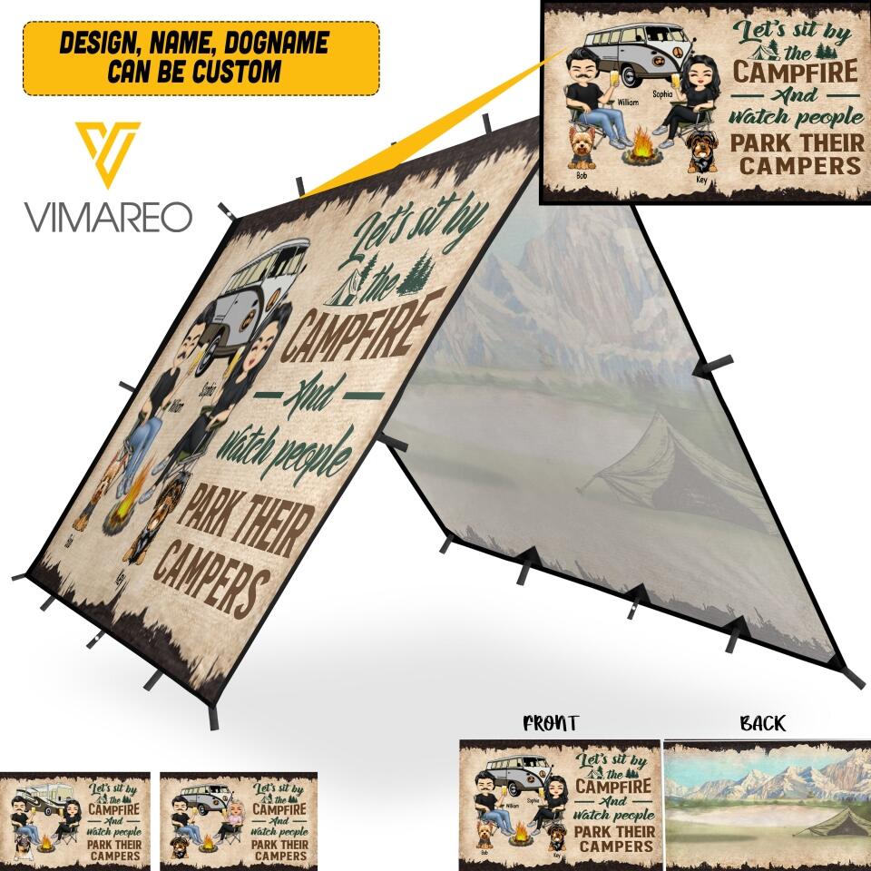PERSONALIZED LET'S SIT THE CAMPFIRE AND WATCH PEOPLE PARK THEIR CAMPERS WATERPROOF TARP COVER QTVQ0405