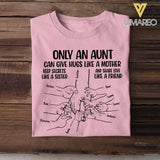 PERSONALIZED ONLY AN AUNT CAN GIVE HUGS LIKE A MOTHER KID NAME HAND TSHIRT NQHC1105
