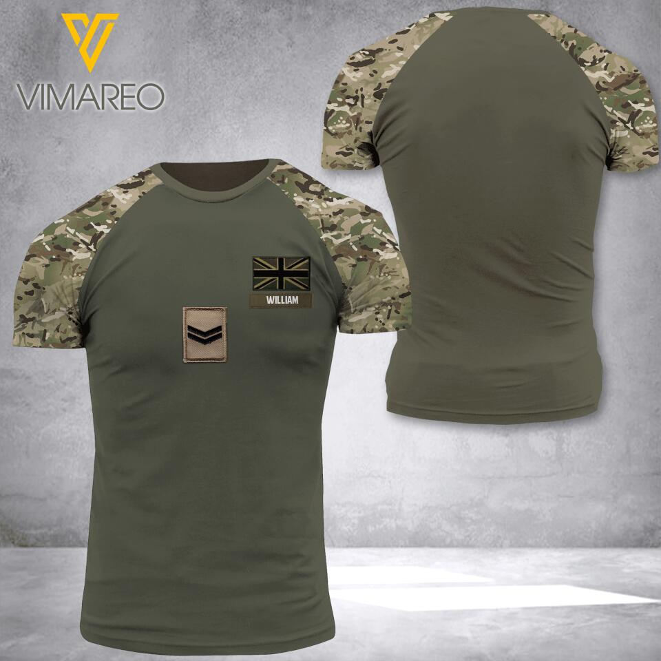 PERSONALIZED UK ARMY WITH RANK TSHIRT PRINTED QTDT1205