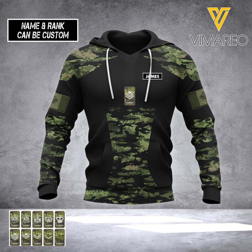 PERSONALIZED CANADIAN ARMY RANK HOODIE OR TSHIRT 3D PRINTED QTHC1205