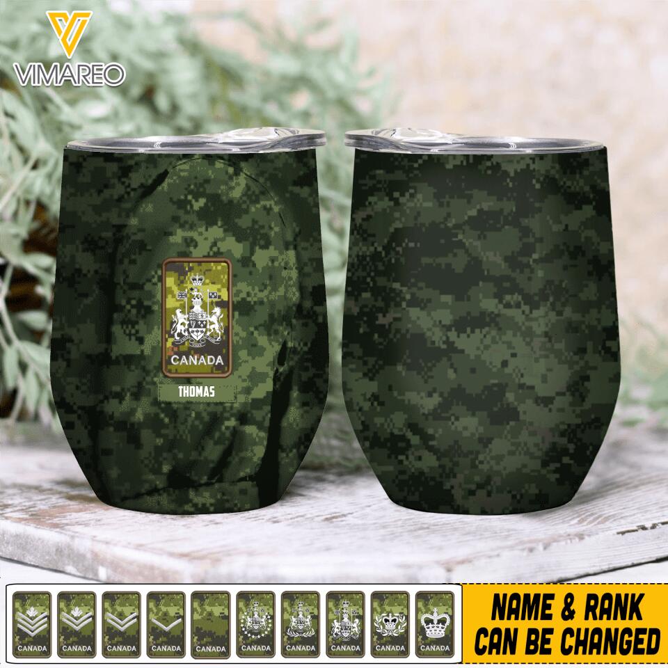 Personalized Canadian Army Camo Wine Tumbler Printed 22MAY-LN18