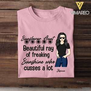 PERSONALIZED SUNFLOWER AUNT BEAUTIFUL RAY OF FREAKING SUNSHINE TSHIRTS QTVQ2305
