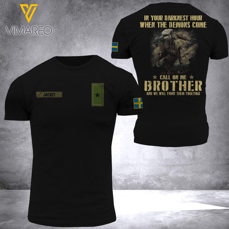 DH Personalized Swedish Soldier Tshirt 3D Printed DT2505