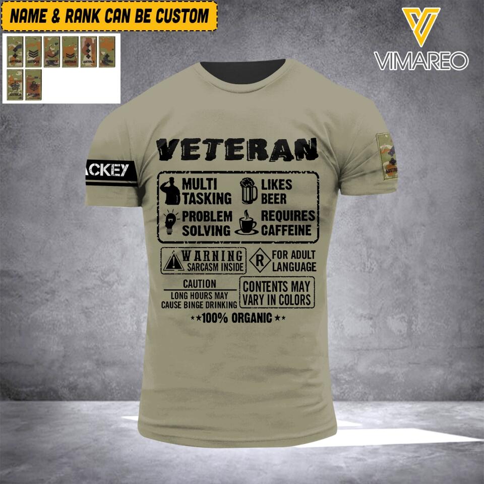 DH Personalized Australian Veterans/Soldier Tshirt 3D Printed HQ2605