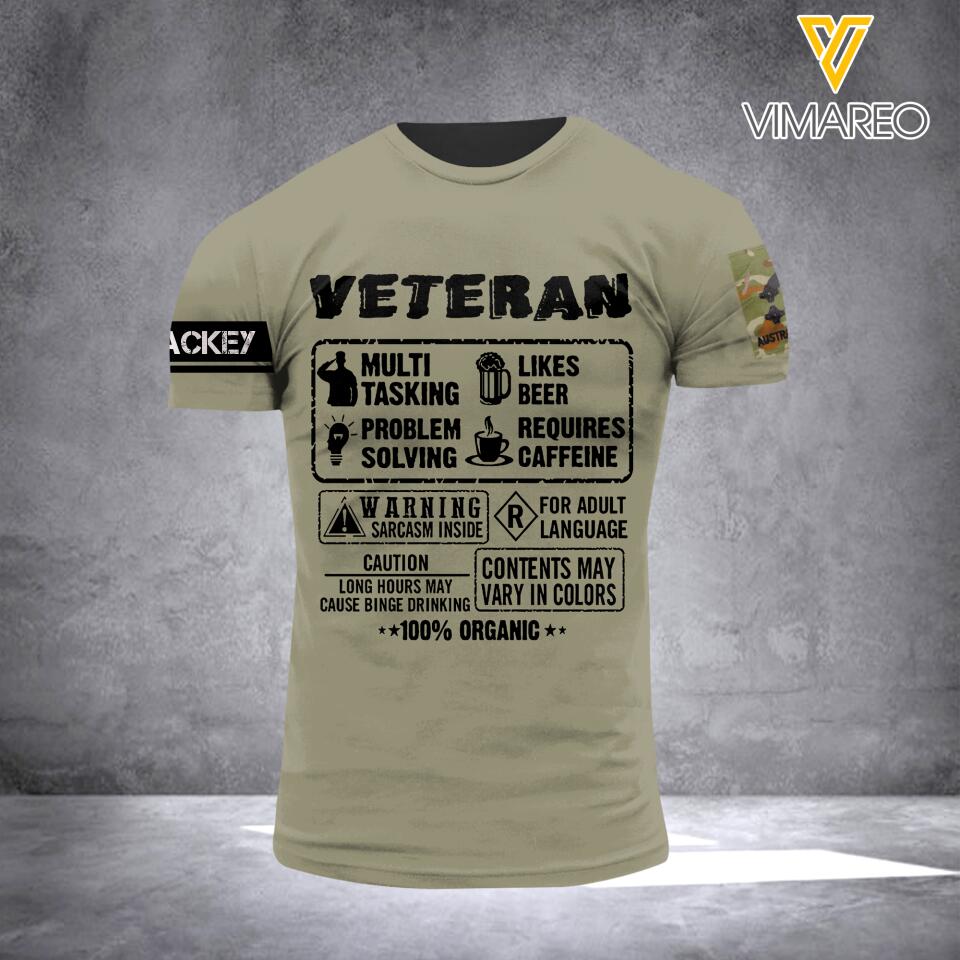 DH Personalized Australian Veterans/Soldier Tshirt 3D Printed HQ2605
