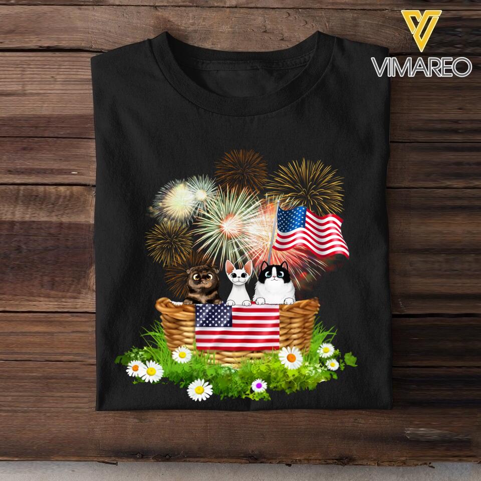 Personalized Cat Lovers US Flag Tshirt Printed NQHC0806