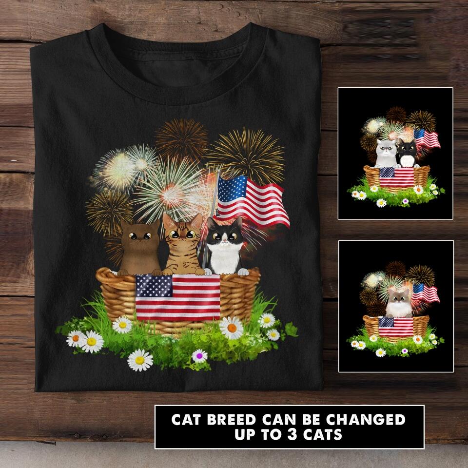 Personalized Cat Lovers US Flag Tshirt Printed NQHC0806