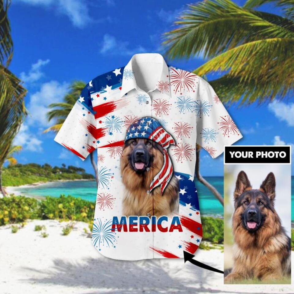 Personalized German Shepherd US Flag Hawaii Shirt Printed QTHC0806