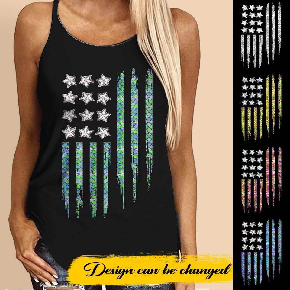 PERSONALIZED MERMAID US FLAG CRISS CROSS TANK NQDT0806