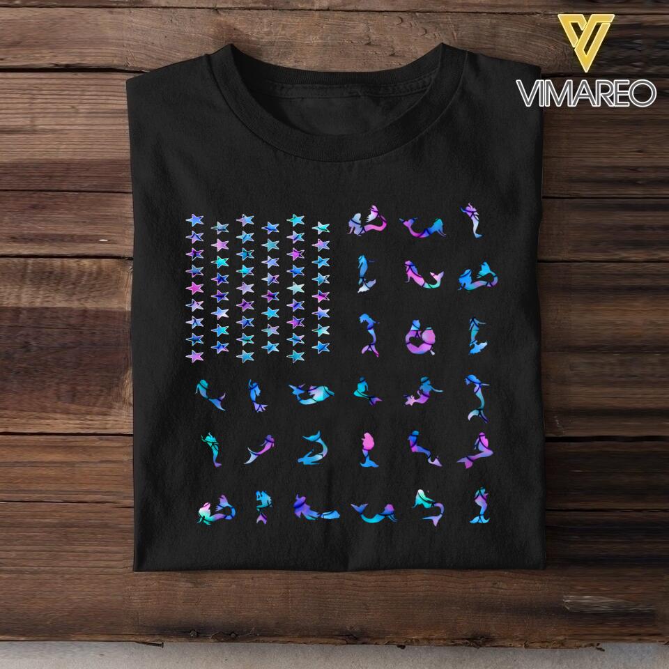 Personalized Mermaid US Flag Tshirt Printed NQHC1006