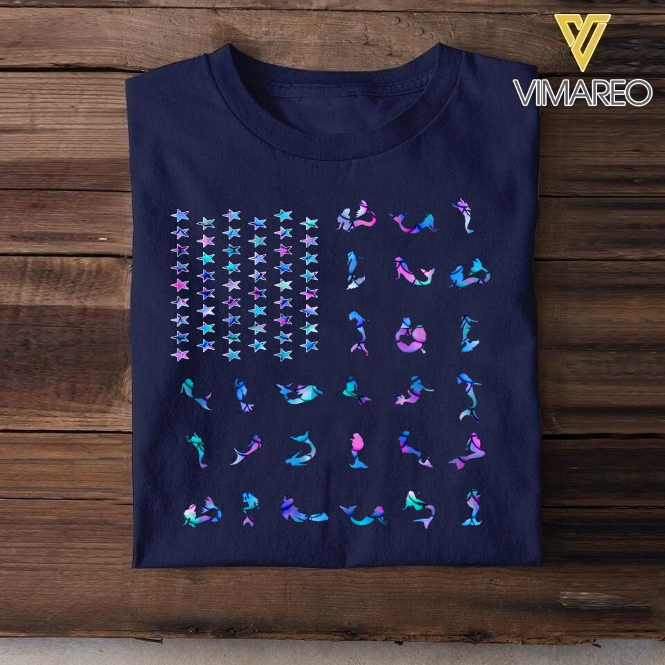 Personalized Mermaid US Flag Tshirt Printed NQHC1006