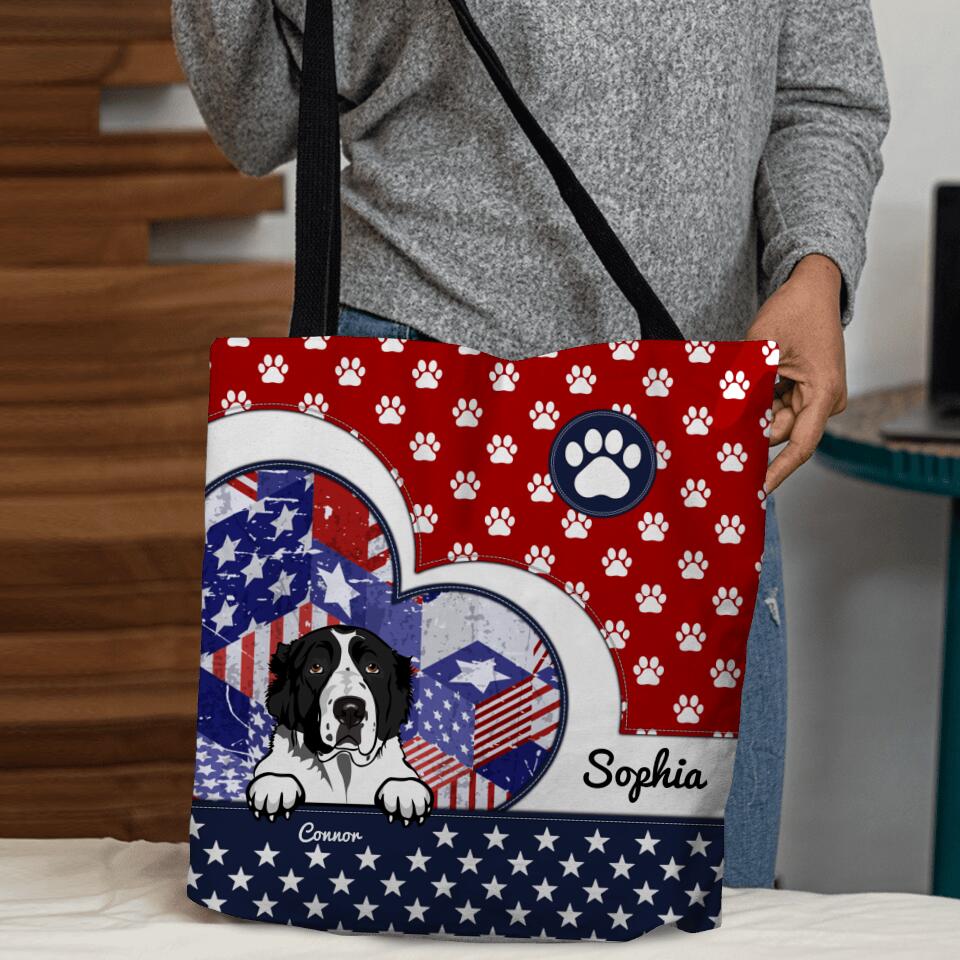 Personalized Dog Lovers Us Flag Tote Bag NQDT1306