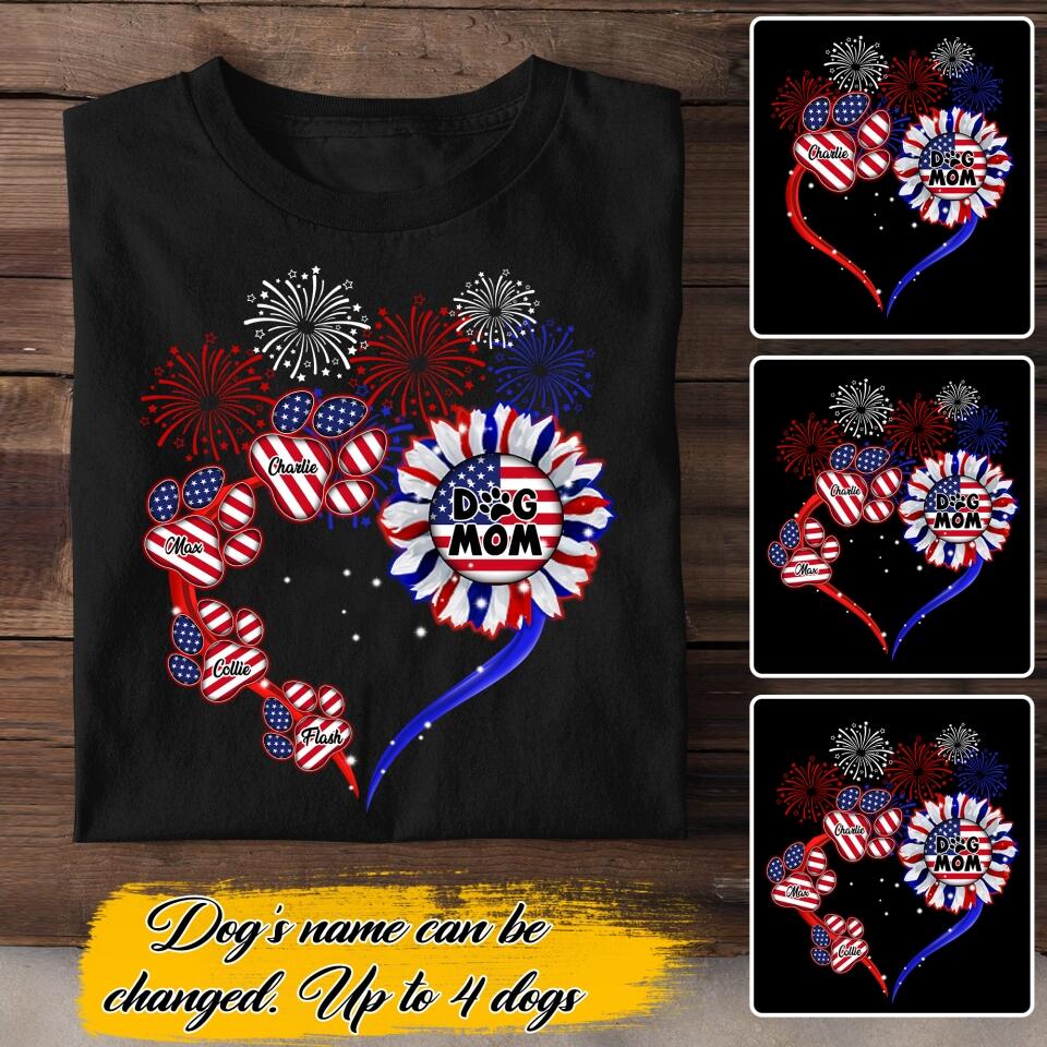 Personalized Dog Mom Sunflower Us Flag Tshirt Printed NQDT1406