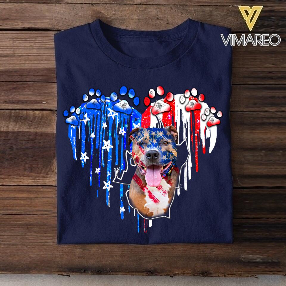 Personalized Pitbull Us Flag Tshirt Printed QTVQ1406