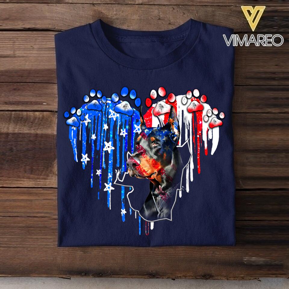 Personalized Doberman Us Flag Tshirt Printed QTVQ1406