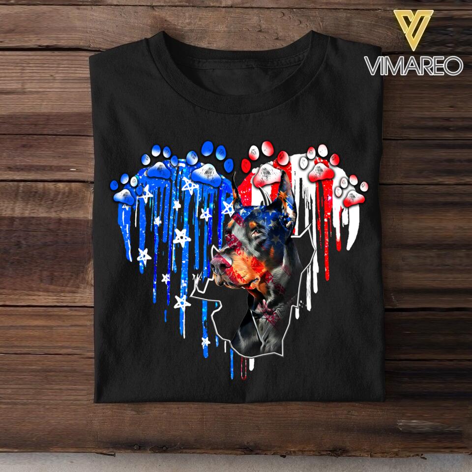 Personalized Doberman Us Flag Tshirt Printed QTVQ1406