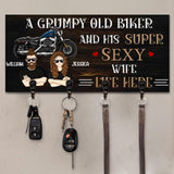 Personalized A Grumpy Old Biker And His Supper Sexy Wife Live Here Key Holder Printed 22JUL-HY15