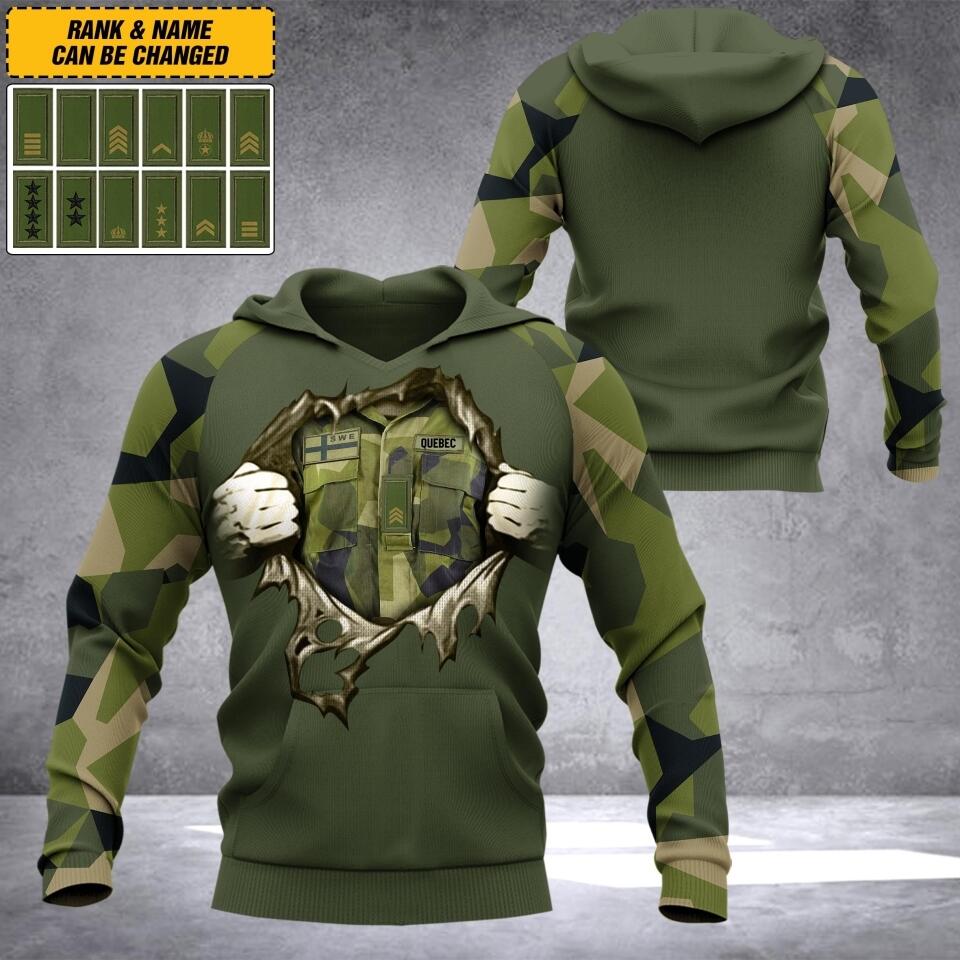 Personalized Sweeden Soldier Name & Ranks Hoodie 3D Printed