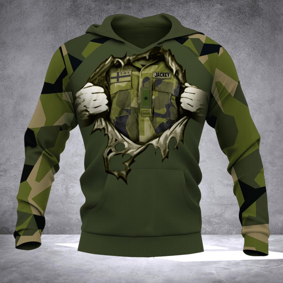 Personalized Sweeden Soldier Name & Ranks Hoodie 3D Printed