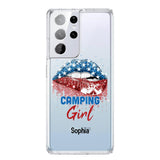 Personalized Camping Girl Us Flag Silicon Phonecase NQHC2206