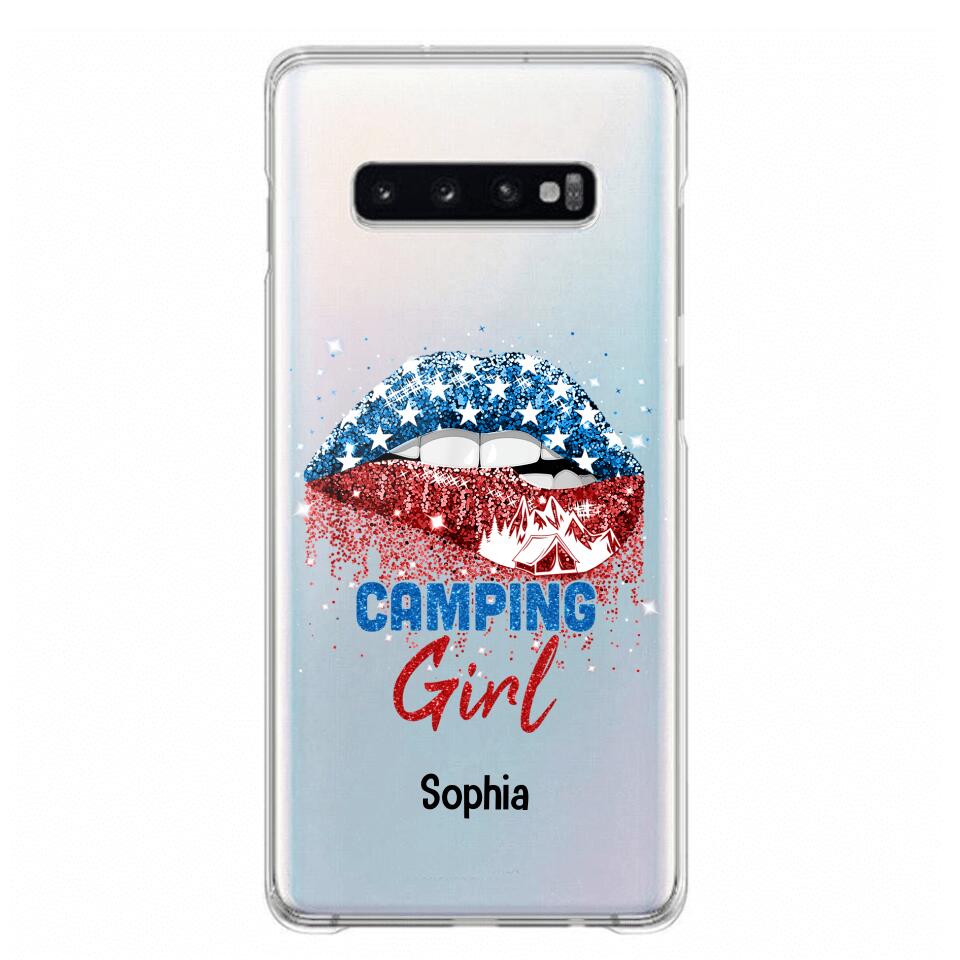 Personalized Camping Girl Us Flag Silicon Phonecase NQHC2206