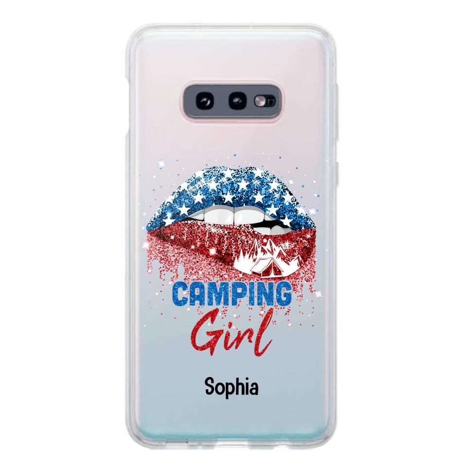 Personalized Camping Girl Us Flag Silicon Phonecase NQHC2206