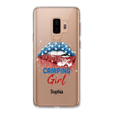 Personalized Camping Girl Us Flag Silicon Phonecase NQHC2206