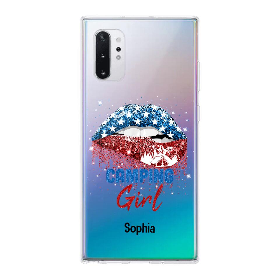 Personalized Camping Girl Us Flag Silicon Phonecase NQHC2206