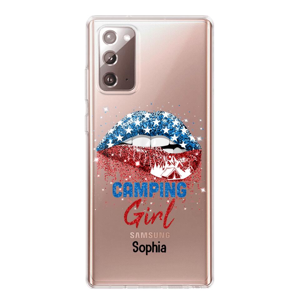 Personalized Camping Girl Us Flag Silicon Phonecase NQHC2206