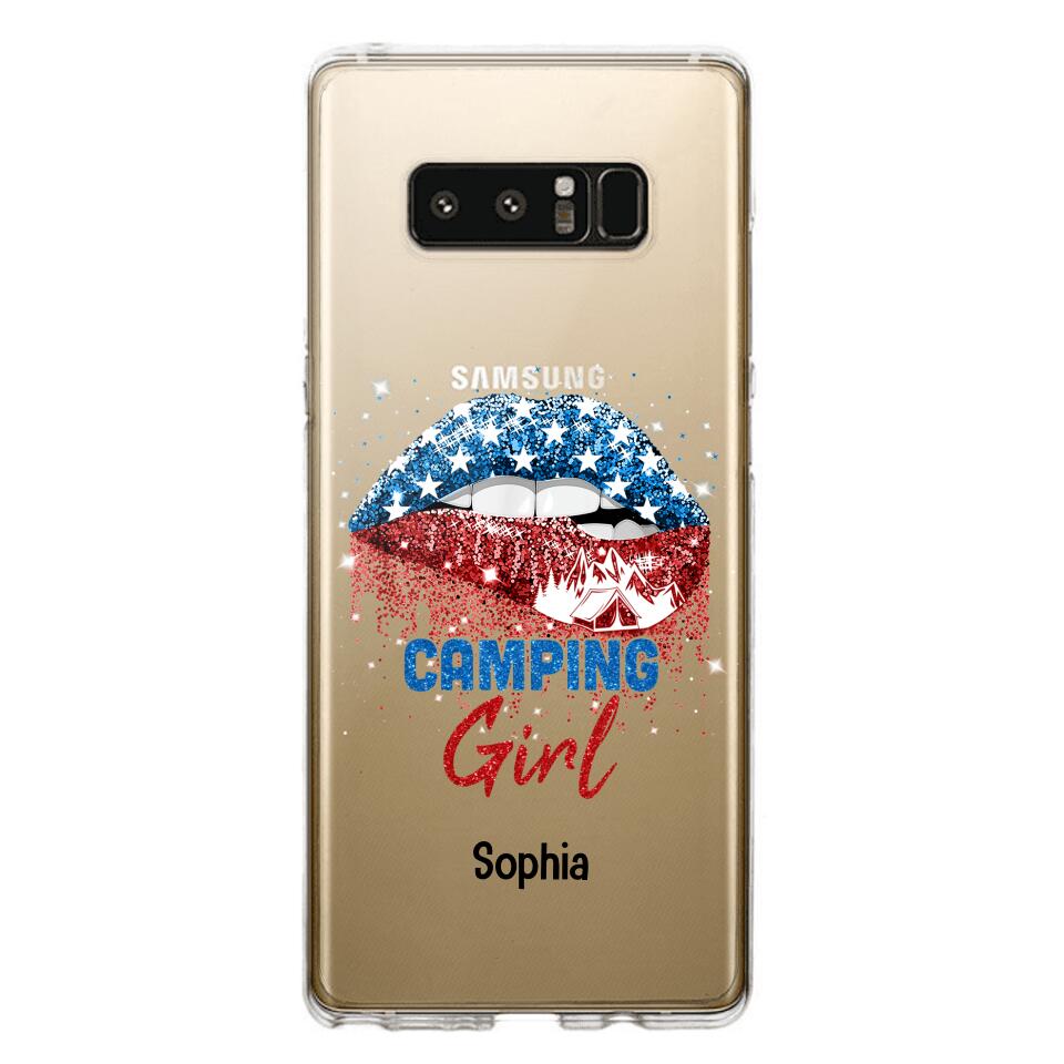 Personalized Camping Girl Us Flag Silicon Phonecase NQHC2206