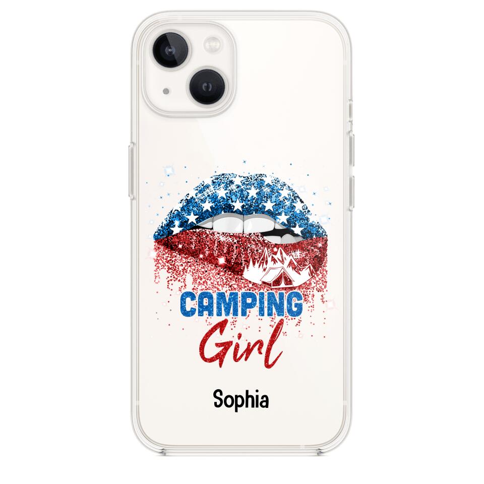 Personalized Camping Girl Us Flag Silicon Phonecase NQHC2206