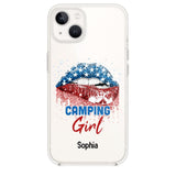 Personalized Camping Girl Us Flag Silicon Phonecase NQHC2206
