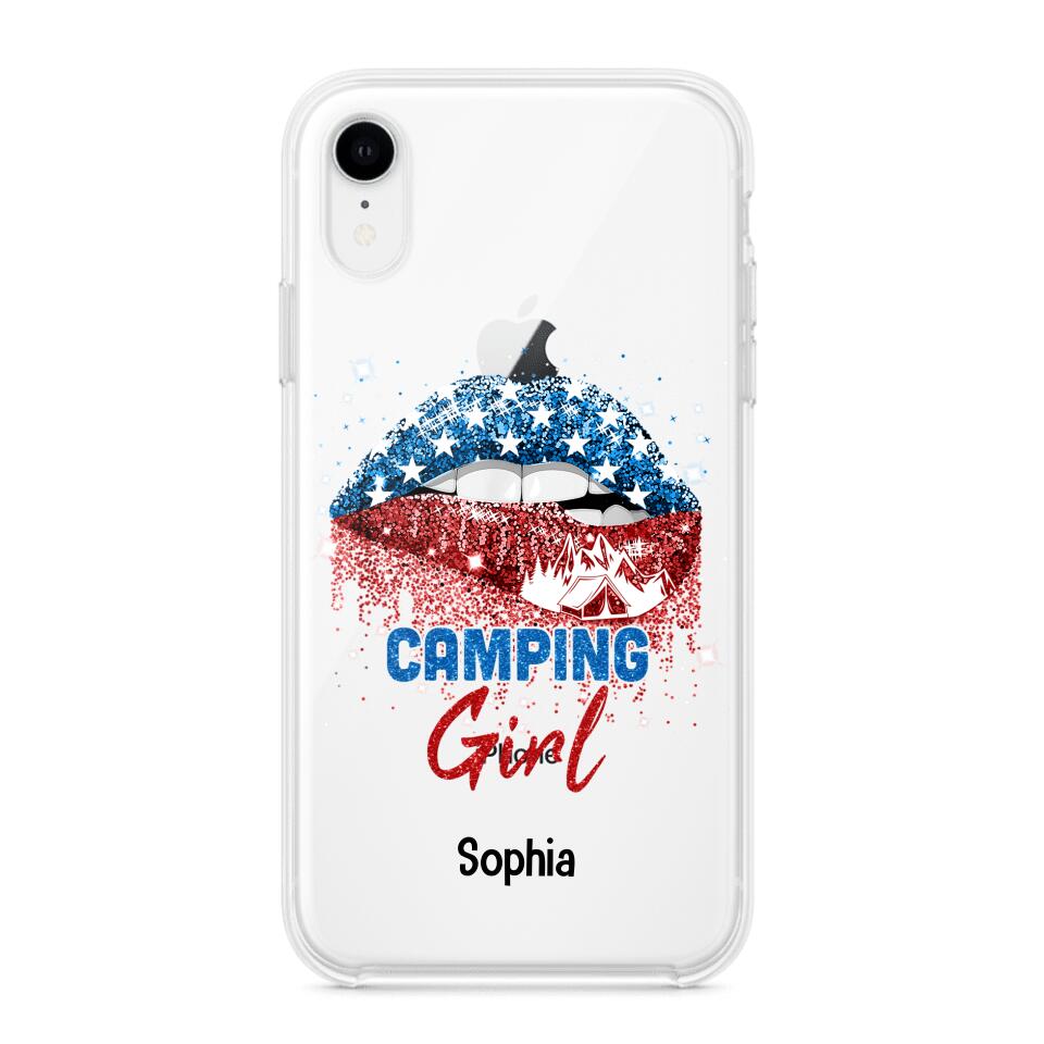 Personalized Camping Girl Us Flag Silicon Phonecase NQHC2206