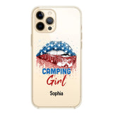 Personalized Camping Girl Us Flag Silicon Phonecase NQHC2206