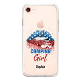 Personalized Camping Girl Us Flag Silicon Phonecase NQHC2206