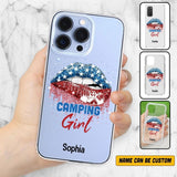 Personalized Camping Girl Us Flag Silicon Phonecase NQHC2206