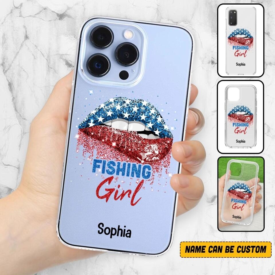 Personalized Fishing Girl Us Flag Silicon Phonecase NQHC2206