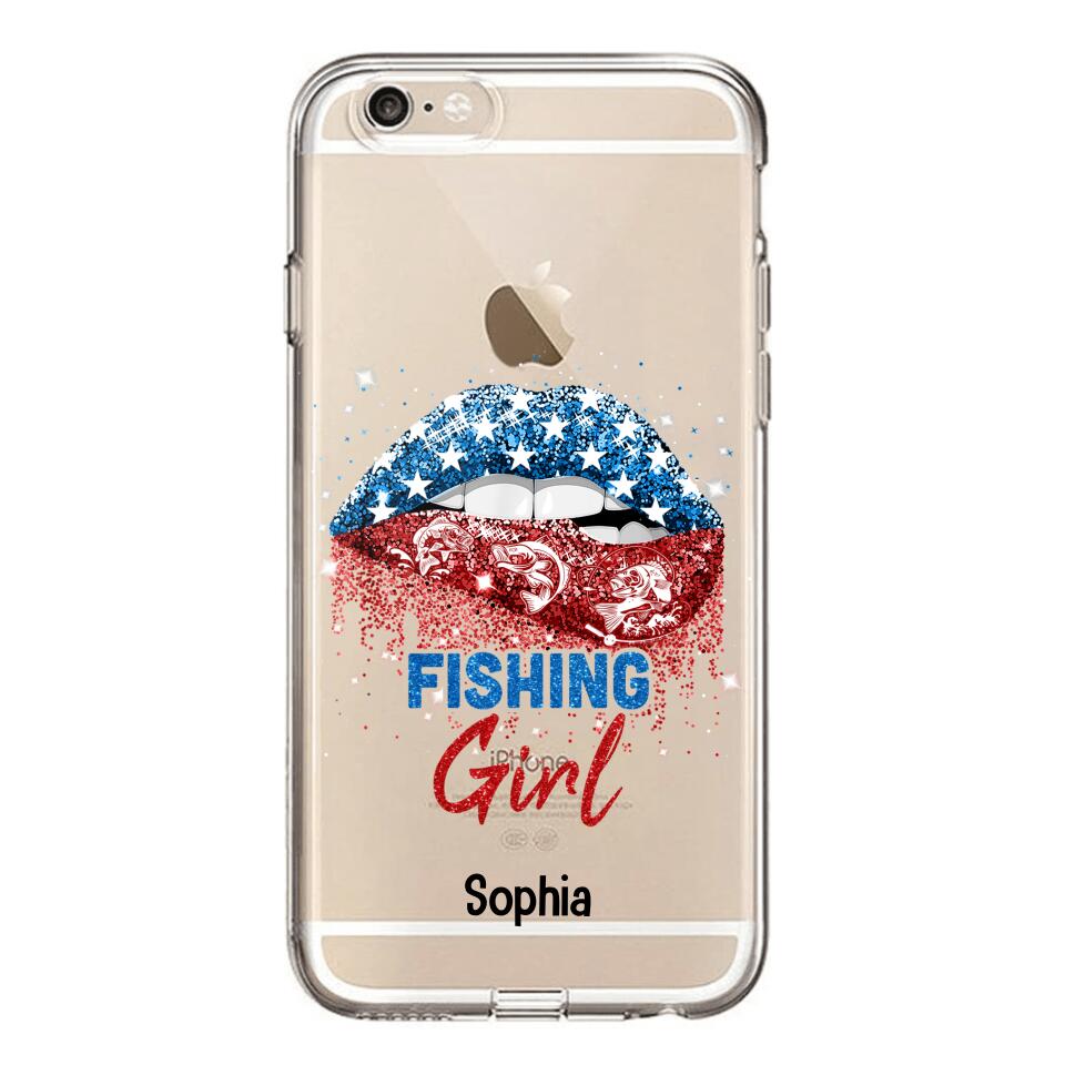 Personalized Fishing Girl Us Flag Silicon Phonecase NQHC2206