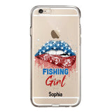 Personalized Fishing Girl Us Flag Silicon Phonecase NQHC2206