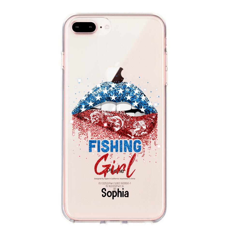 Personalized Fishing Girl Us Flag Silicon Phonecase NQHC2206