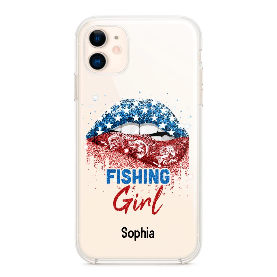 Personalized Fishing Girl Us Flag Silicon Phonecase NQHC2206