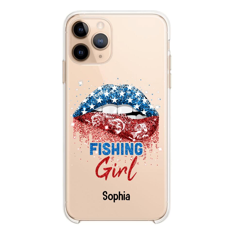 Personalized Fishing Girl Us Flag Silicon Phonecase NQHC2206